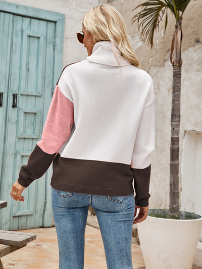 Loose Lapel Stitching Contrast Sweater