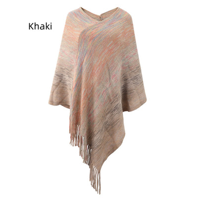 Cashmere Striped Cloak Fringed Pullover Dhawl