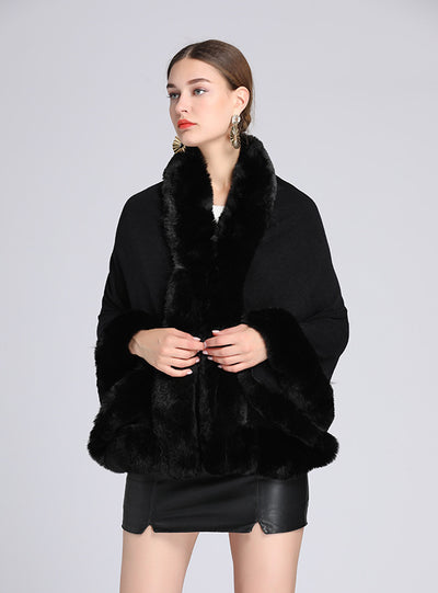Women Rex Rabbit Fur Collar Shawl Cape