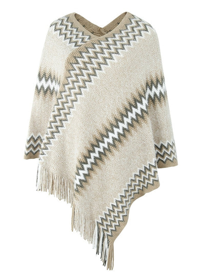 Fringe Knit Sweater Shawl Cloak