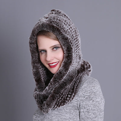 Rex Fur Hat Scarf Integrated Hat Scarf Dual-purpose