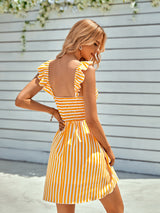 Casual Off-the-shoulder Flounce Striped Dress