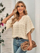 Women Casual V-neck Solid-color Blouse
