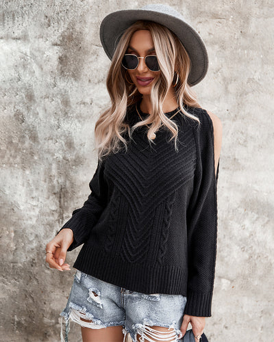Solid Cold Shoulder Long Sleeve Sweater