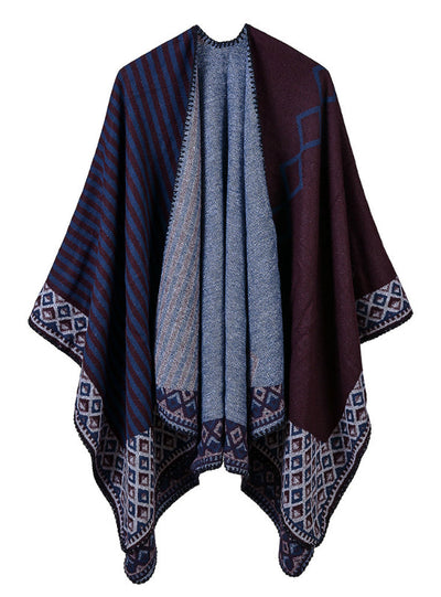 Ladies Fall And Winter Striped Small Diamond Shawl