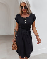 Knitted Short-sleeved Leisure Holiday Style Dress