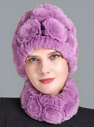 Knitted Fur Color Matching Hand Hook Hat