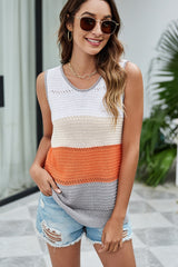 Contrast Hollow Sleeveless V-neck Vest