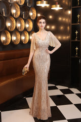 Fringed Sequined Fishtail Evening Dress