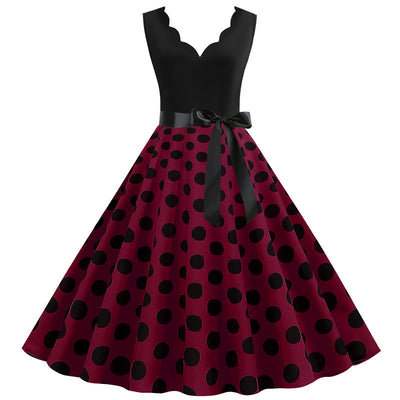 Sleeveless V-neck Wave Print Dress
