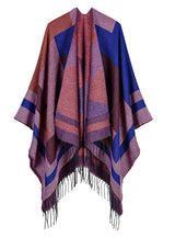 Jacquard Geometric Tassel Matching Contrast Split Cloak