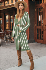 Loose Striped Color Matching Sweater Coat