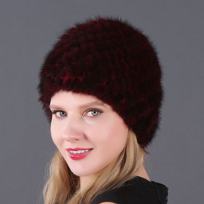 Mink Wool Knitted Double-layer Warm Pineapple Hat