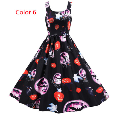 Halloween Sleeveless Party Print Dress