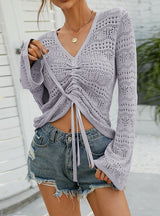 Front Contraction Belt Pullover Knitwear