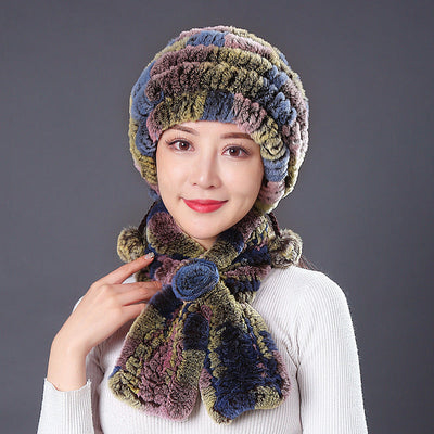 Rabbit Fur Hat Winter Rabbit Hat Scarf Set