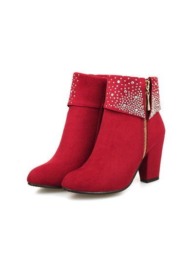 Women Boots Fashion Thick High Heels Boots Crystal