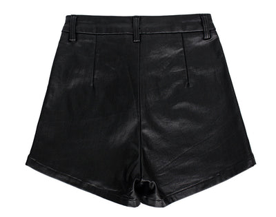 PU Leather High Waist Elastic Tether Shorts