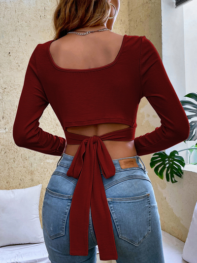 Slim Square Collar Long Sleeve T-shirt