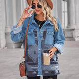 Loose Geometric Pattern Denim Splicing Jacket