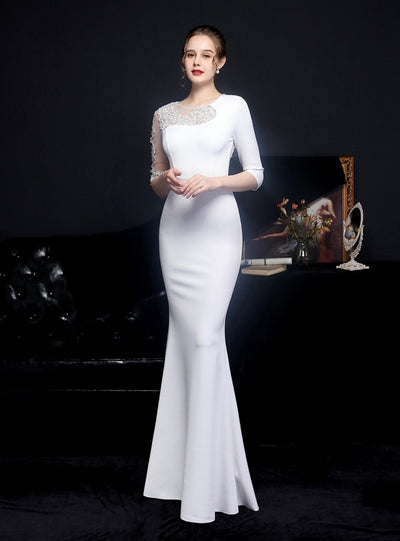 Short Sleeve Mermaid Lace Beading Prom Dress