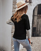 Spliced Contrast Crewneck Pullover Sweater