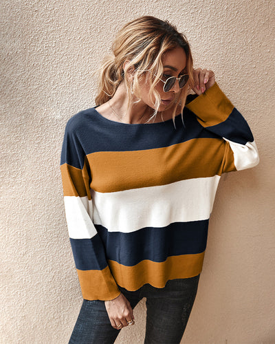 Women Contrast Striped Sweater