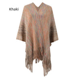 Striped Cape Fringed Cardigan Shawl