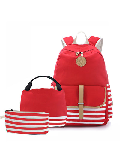 Canvas Backpack Schoolbag Three-piece Set