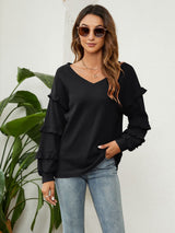 Women V-neck Lantern Sleeve Top