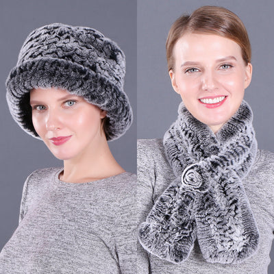 Female Winter Rex Rabbit Hair Knitted Wool Hat