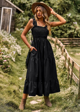 Solid Color Flounced Holiday Sling Dress