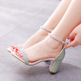 White Square Heel Sandals Wedding Shoes