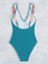 Deep V Conjoined Color Jewelry Beach Bikini