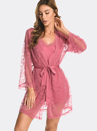 Sexy Ice Silk Sling Nightgown Three-piece Set