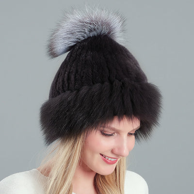 Warm Winter Fox Fur Hat Fox Fur Ball Hat