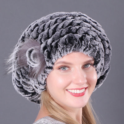 Women Rex Hat Fur Braided Beret