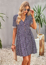 V-neck Floral Short-sleeved Dress