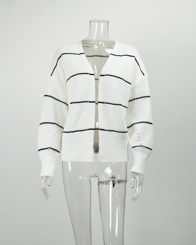 Striped Cardigan Short Loose Sweater