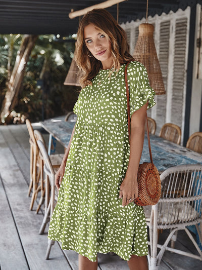 Lotus Leaf Sleeve Dot Light Ripe Dress