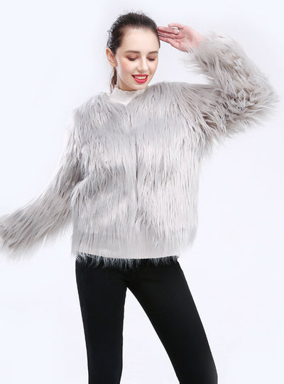 Short Long Sleeve Lamb Wool Fake Fur Women's Coat