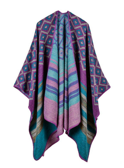 Diamond Striped Shawl Women's Double-Sided Cloak