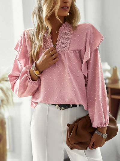 Lotus Leaf Lantern Sleeve Lace Stitching Top