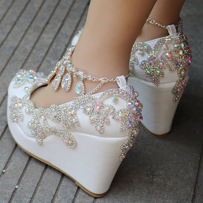 Rhinestone Tassel Wristband Slope Wedding Shoes
