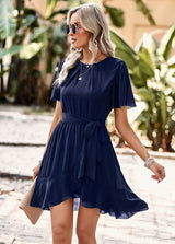 Solid Color Round Neck Dress