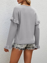 Solid Color Pullover Loose Petal Sleeve Sweater
