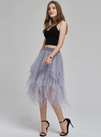 Cake Skirt Sequined Star Skirt Irregular Mesh Skirt
