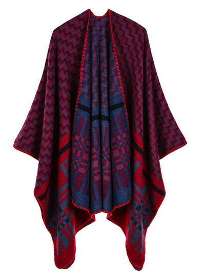 Cross Wavy Geometry Cashmere Shawl Cape
