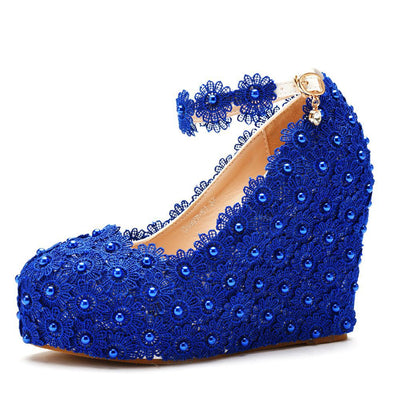 White Lace Wedges Wedding Shoes