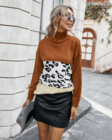 Turtle Neck Female Color Leopard Pattern Sweater